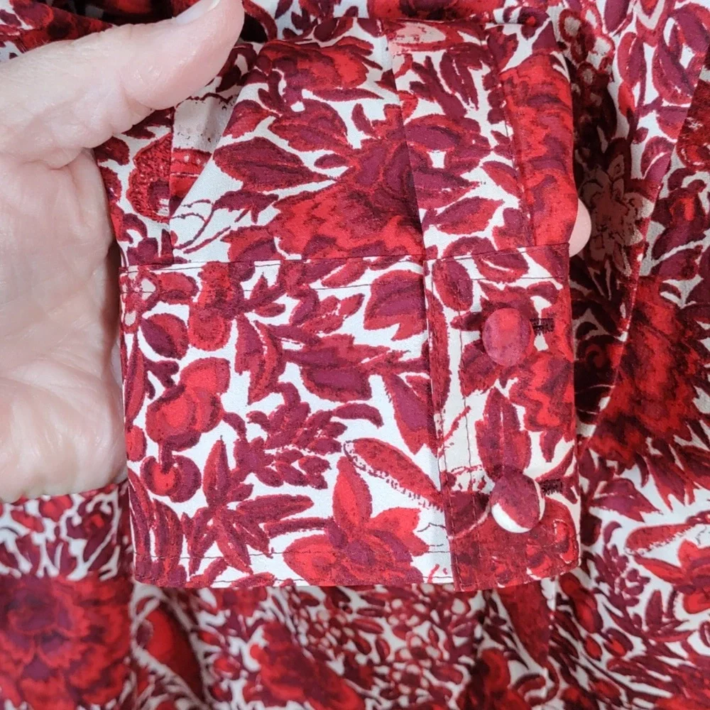 7131 Tory Burch red and burgundy floral L/S silk blouse 8